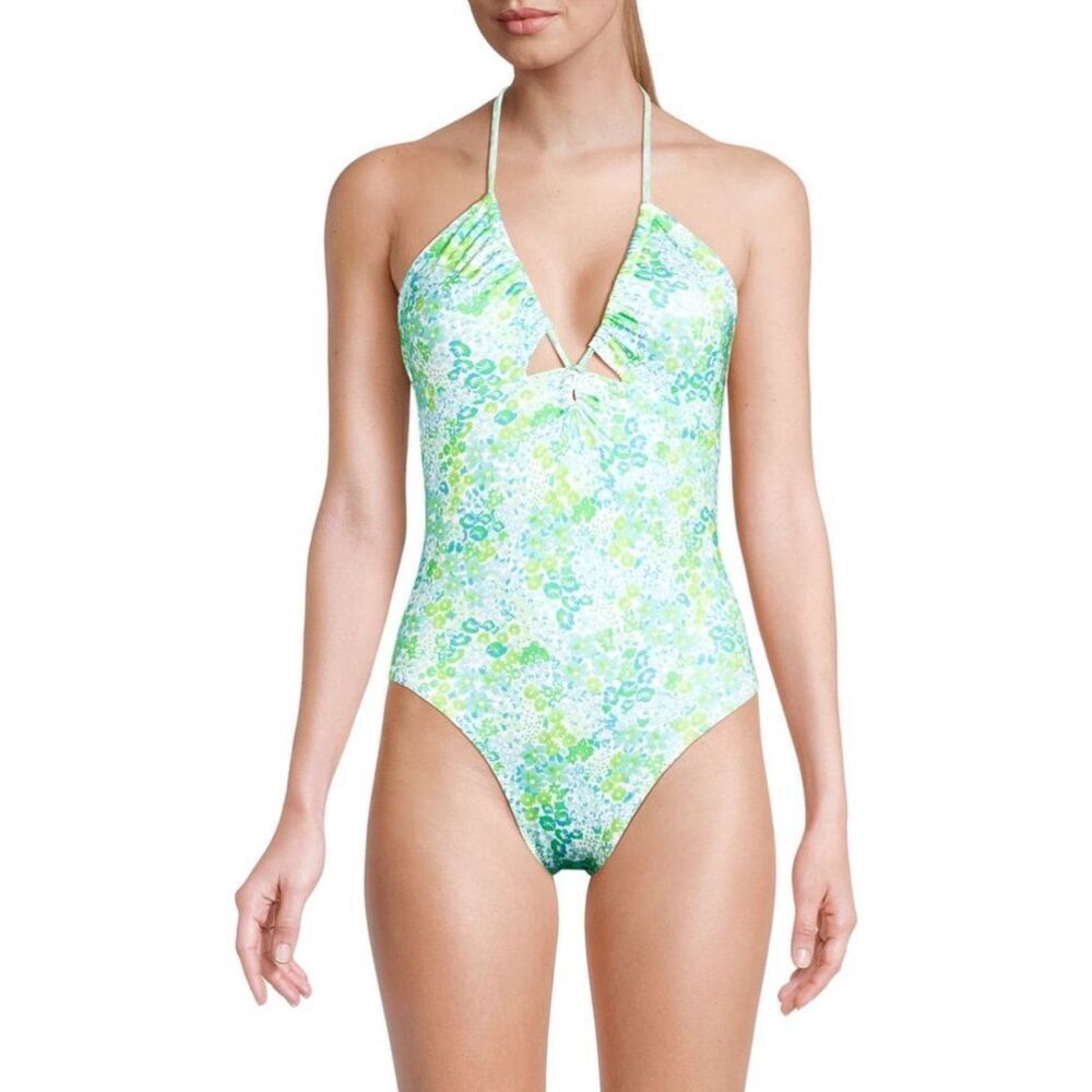 RAMY BROOK Floral Halter One Piece Swimsuit in White Multi NWT Size Small